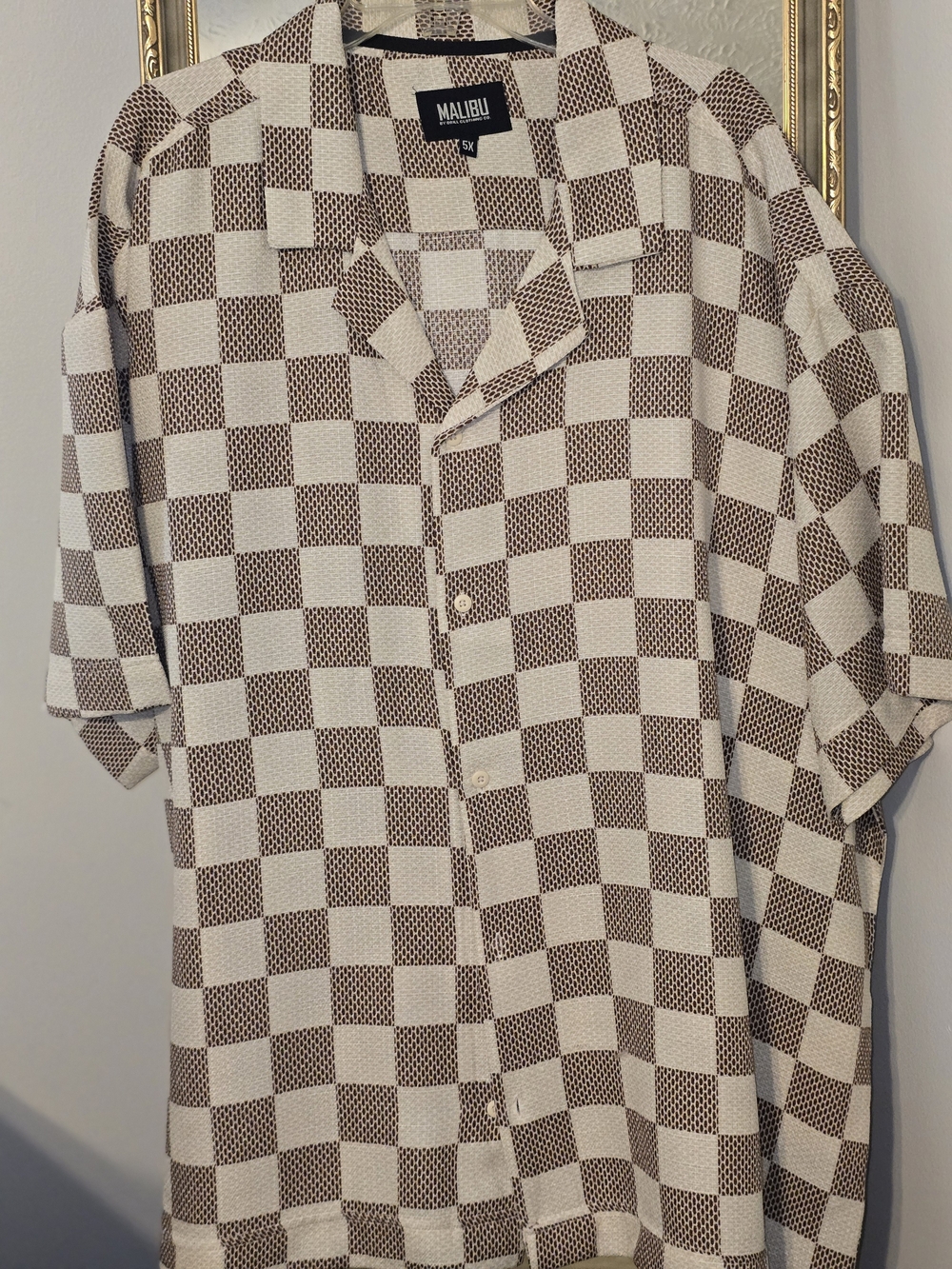 Malibu Men’s Brown & Cream Checker Short-Sleeve Shirt